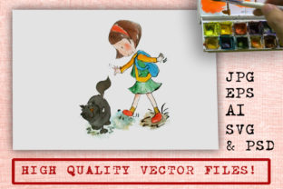 A Review of Girl and Cat Watercolor Cartoon Graphics