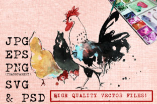 A Watercolor Rooster and Chickens for Farmhouse Branding