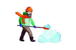 A Watercolor Snow Shoveler for Crafts and Winter Brands