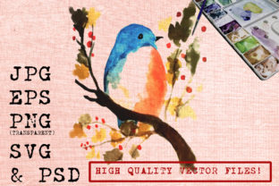 Crafting with a Little Blue Bird Watercolor Illustration