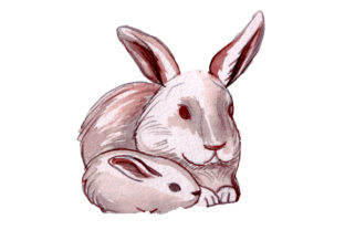 Crafts Design: Mom and Baby Rabbits in Watercolor Style