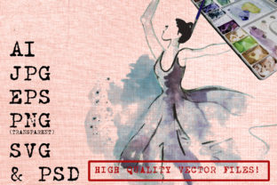 Dancing in Violet Dress: A Watercolor Graphic for Illustrative Charm