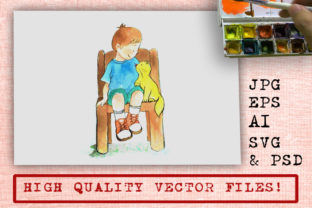 Evaluating Boy and Cat Watercolor Cartoon for Embroidery Projects