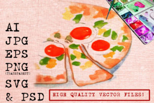 Pizza with Eggs Watercolor: A Charming Graphic for Marketing