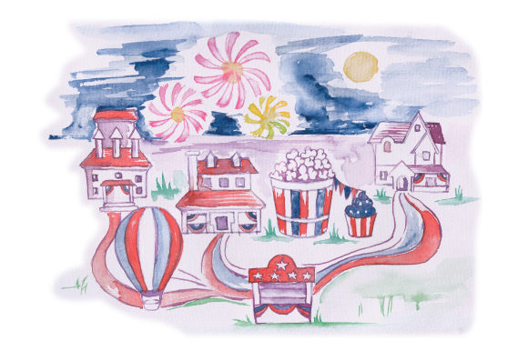 Watercolor 4th of July Village Crafts for Editorial Independence Day Content