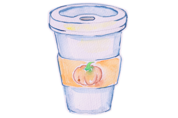 Watercolor Pumpkin Spice Latte Design for Fall Crafts